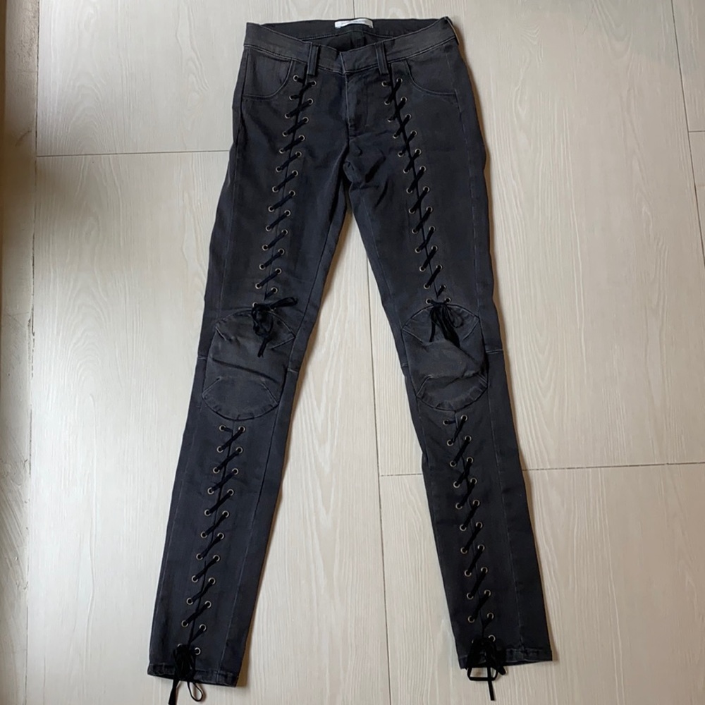 Pierre Balmain Size 25 Black Lace Up Jeans